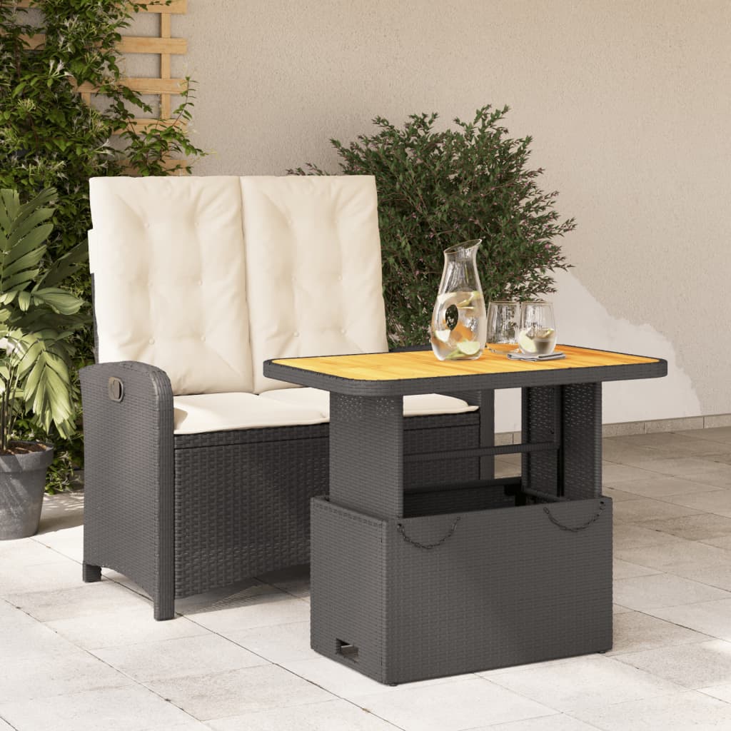 Juego de comedor para jardín 9 piezas textilene negro