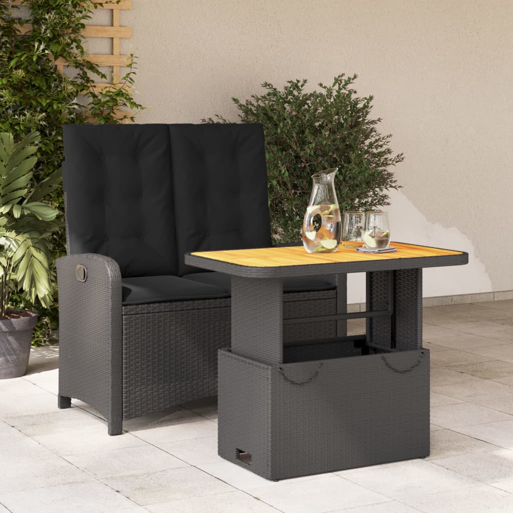Juego de comedor para jardín 9 piezas textilene negro