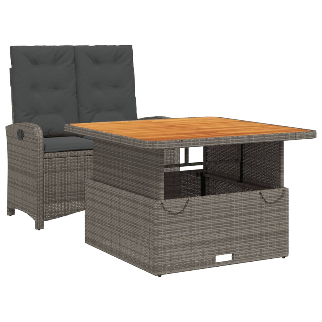 Juego de comedor jardín 2 pzas con cojines ratán sintético gris