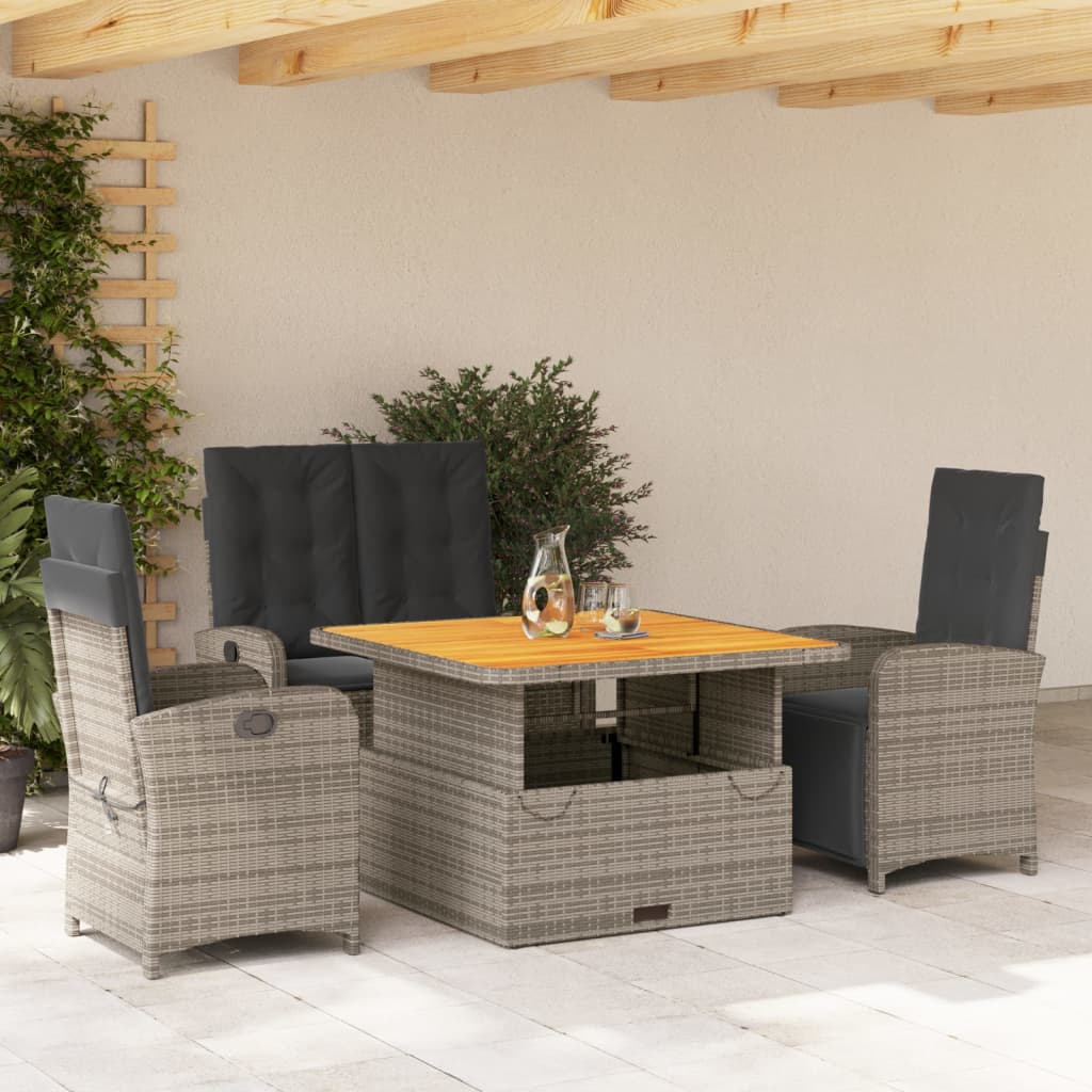 Juego comedor jardín 4 piezas con cojines ratán sintético negro