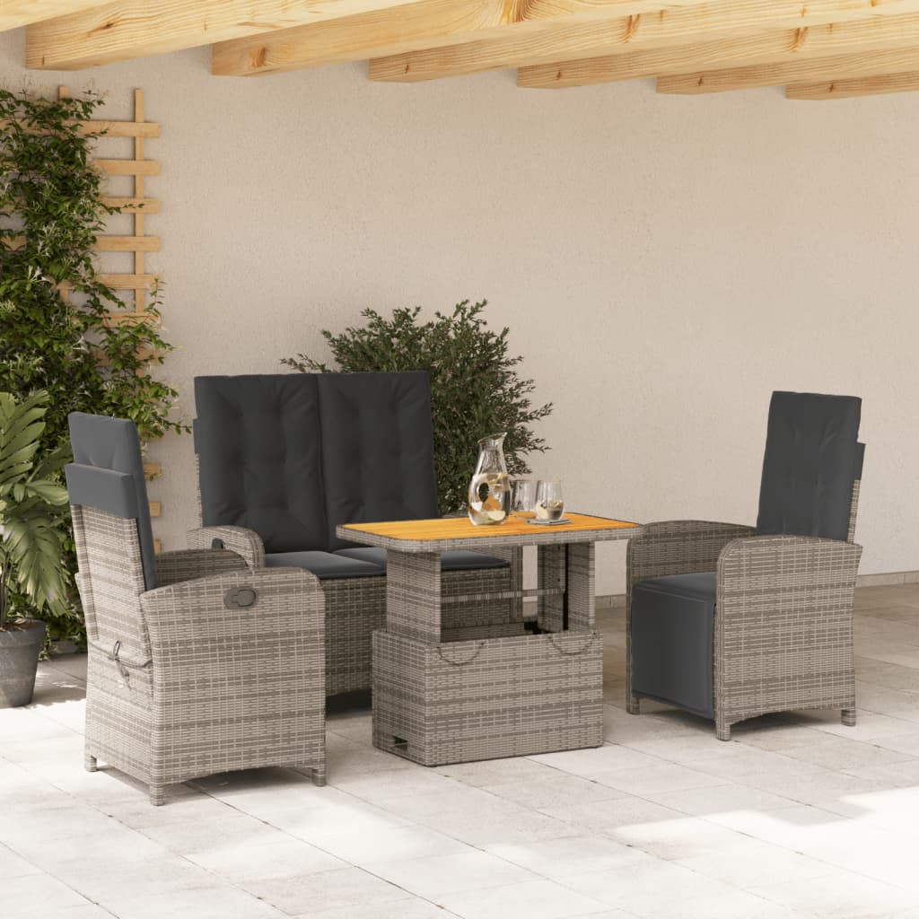 Juego comedor jardín 4 piezas con cojines ratán sintético negro