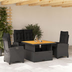 Juego comedor jardín 3 pzas cojines ratán sintético vidrio gris