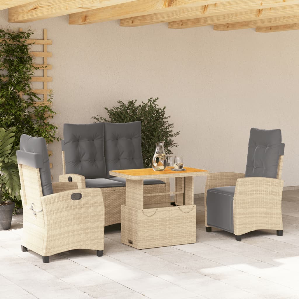 Juego comedor jardín 4 piezas con cojines ratán sintético negro