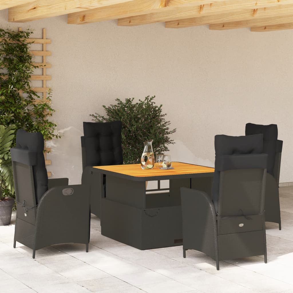 Set de comedor jardín 11 pzas con cojines ratán sintético negro