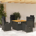 Set de comedor jardín 11 pzas con cojines ratán sintético negro
