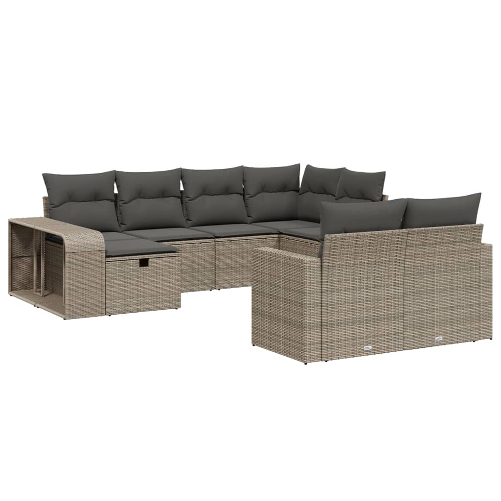 Set sofás jardín 10 pzas con cojines ratán sintético gris claro