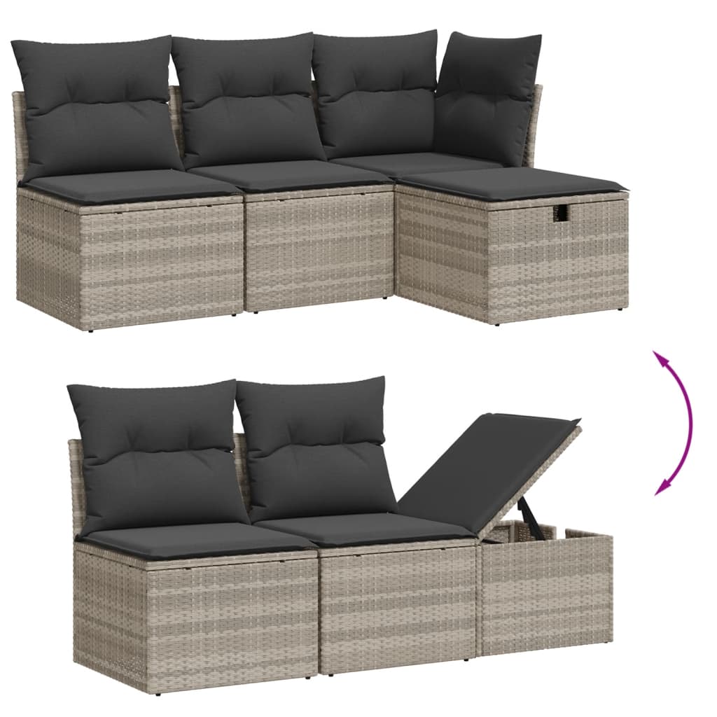 Set sofás jardín 10 pzas con cojines ratán sintético gris claro