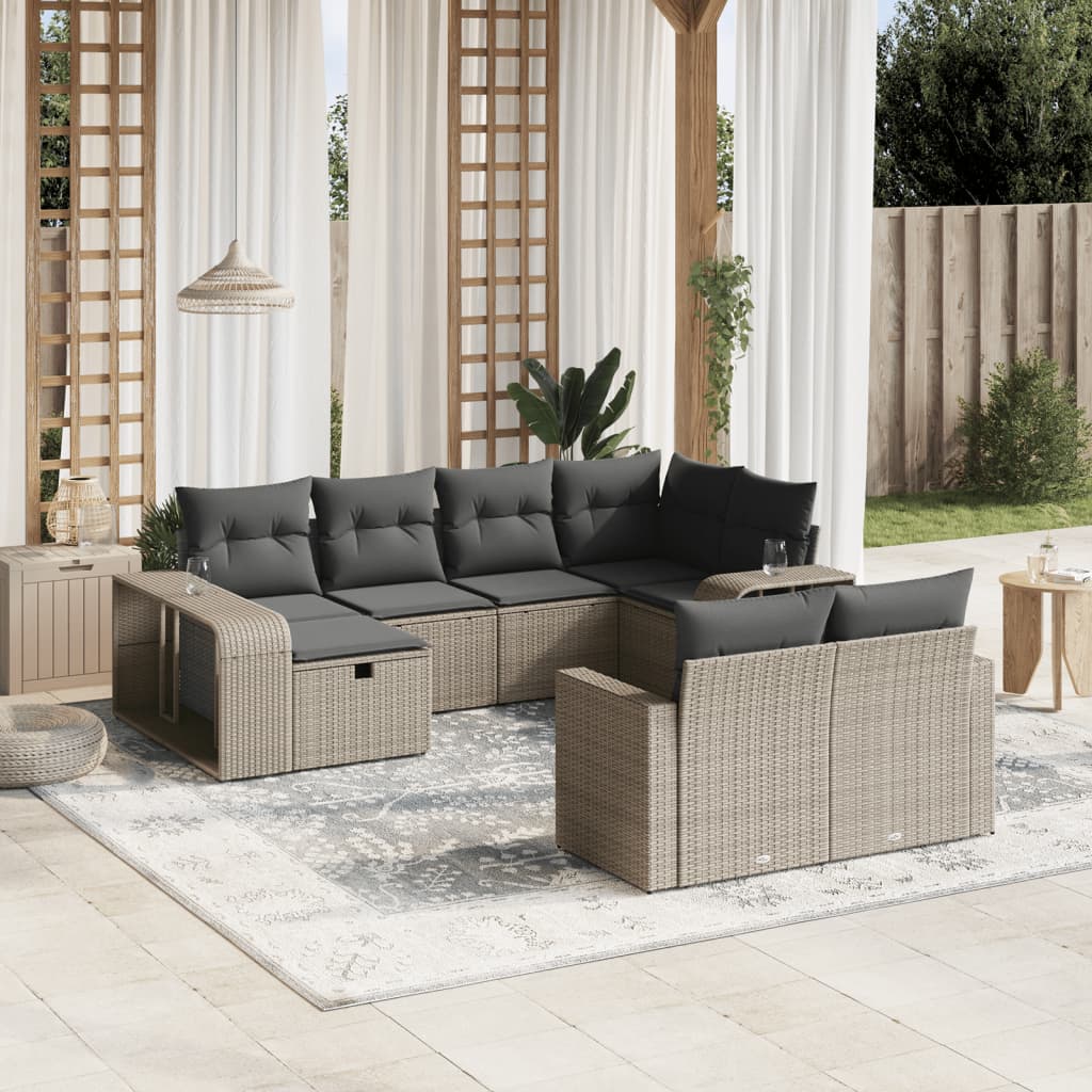 Set sofás jardín 10 pzas con cojines ratán sintético gris claro