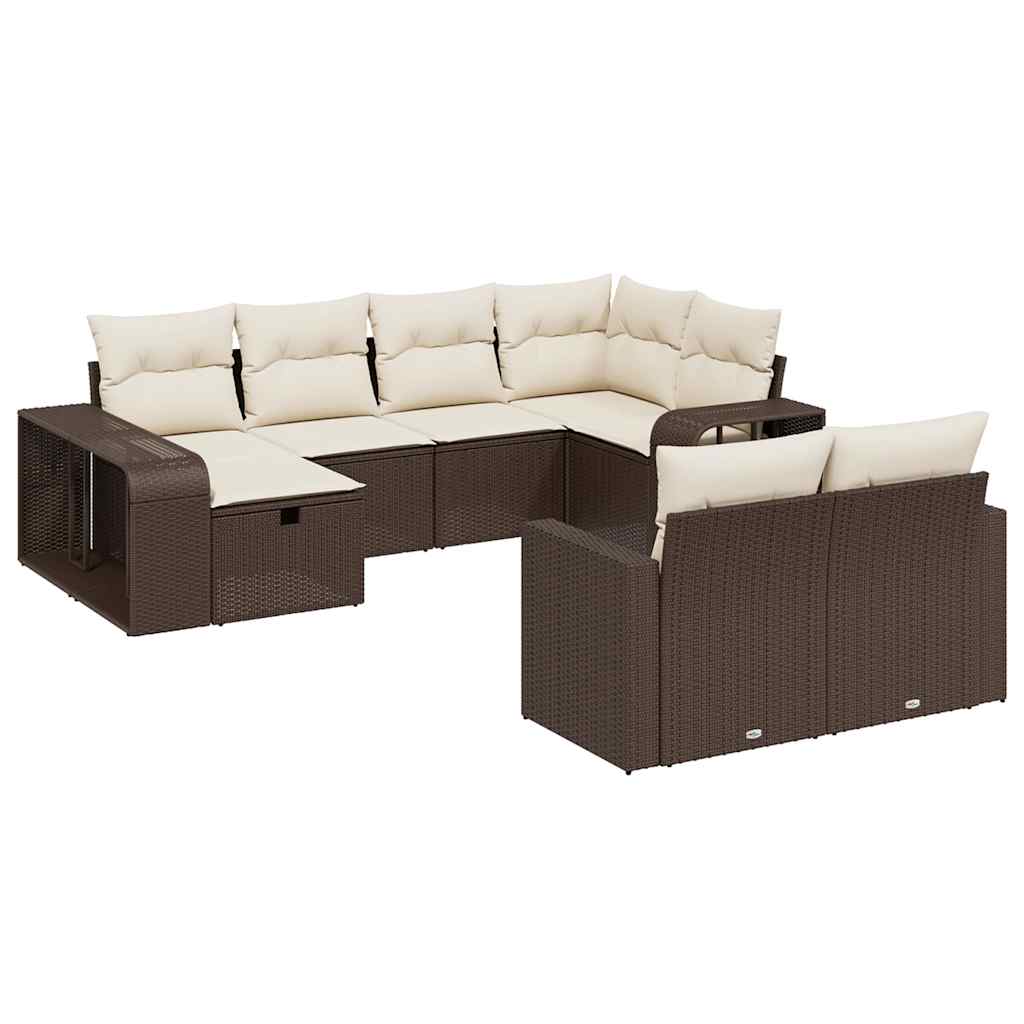 Set de sofás de jardín 10 pzas y cojines ratán sintético marrón