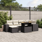 Set de comedor de jardín 7 pzas y cojines ratán sintético negro