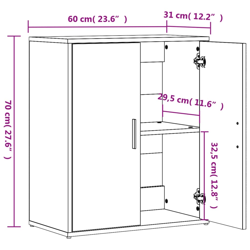 Aparador de madera de ingeniería 2 uds blanco 60x31x70 cm