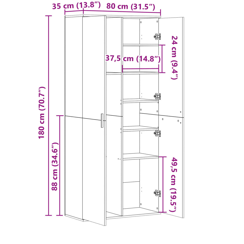 Aparador alto madera de ingeniería blanco 80x35x180 cm