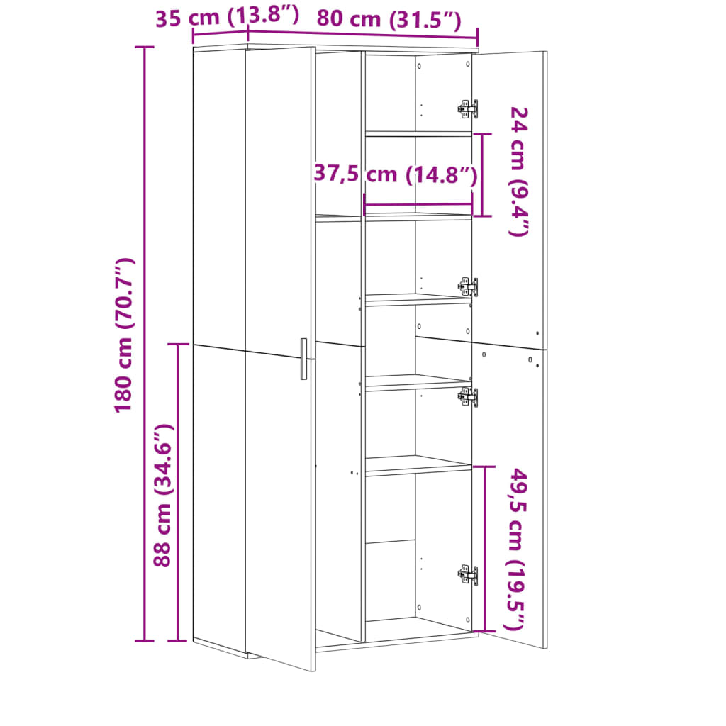 Aparador alto madera de ingeniería roble ahumado 80x35x180 cm