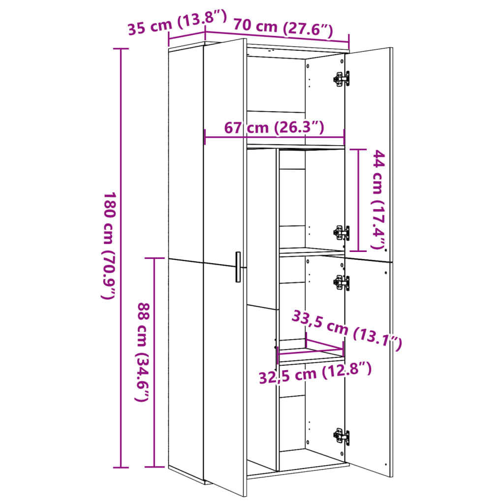 Aparador alto madera de ingeniería roble ahumado 70x35x180 cm