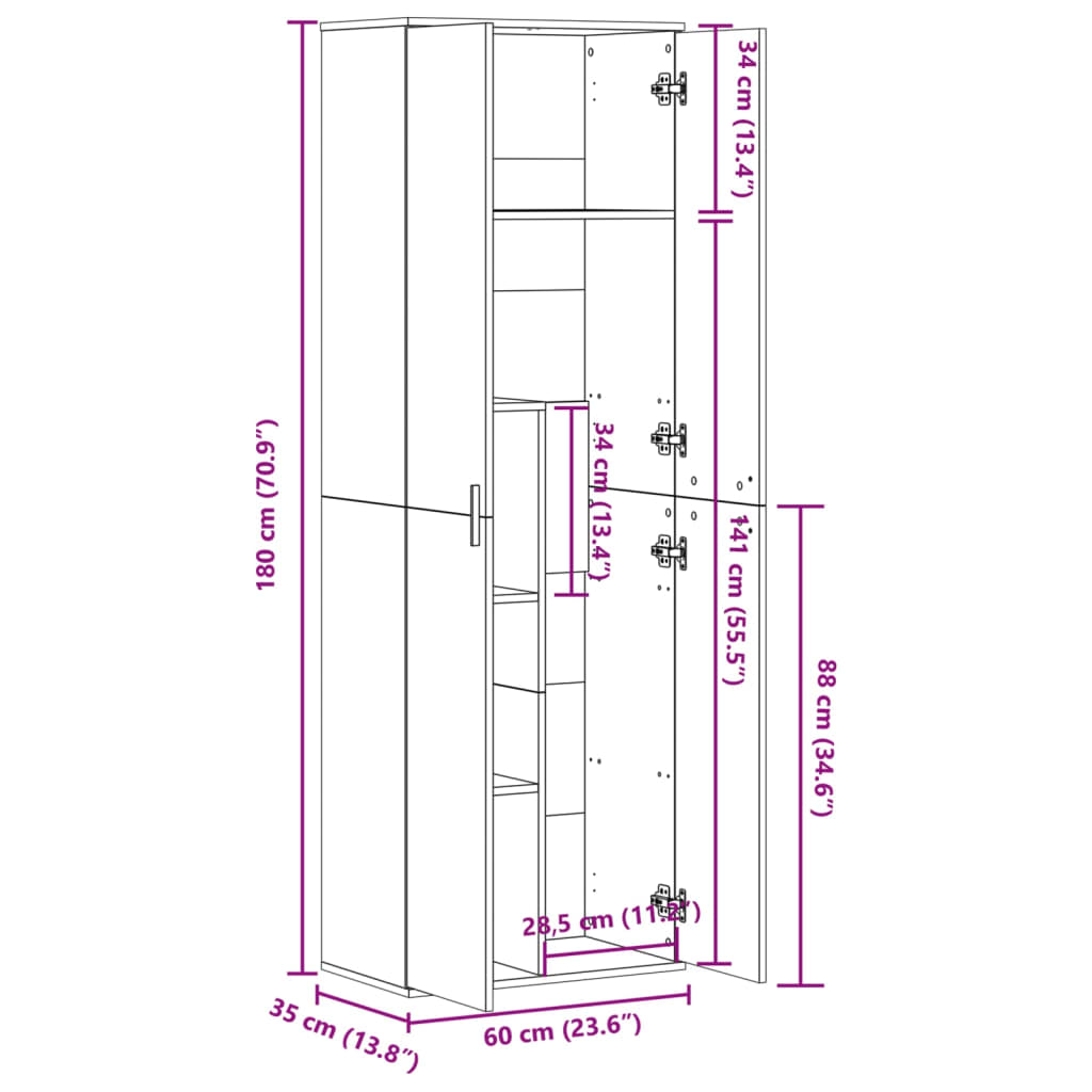 Aparador alto madera de ingeniería roble ahumado 60x35x180 cm
