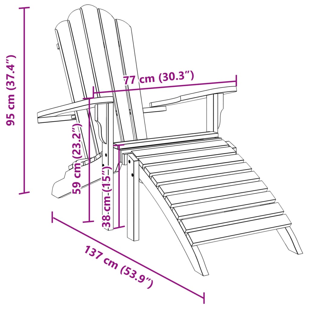 Silla de jardín Adirondack con reposapiés madera maciza teca
