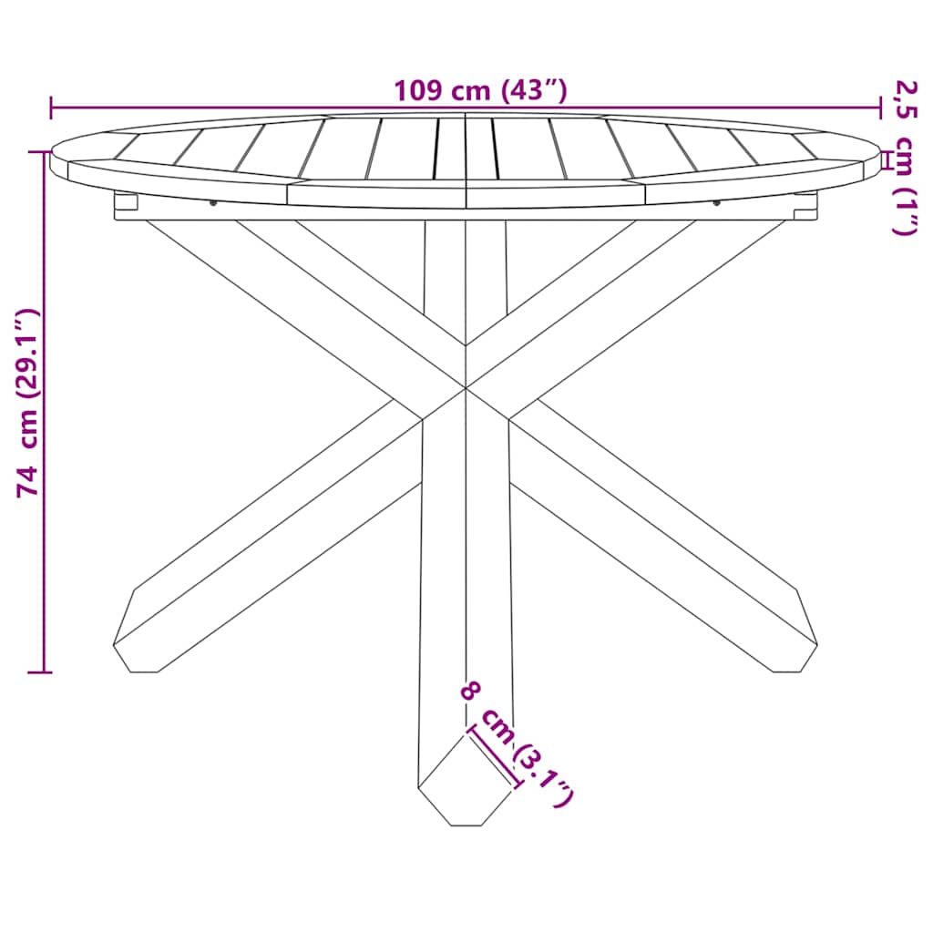 Mesa de jardín madera maciza de teca Ø109x74 cm