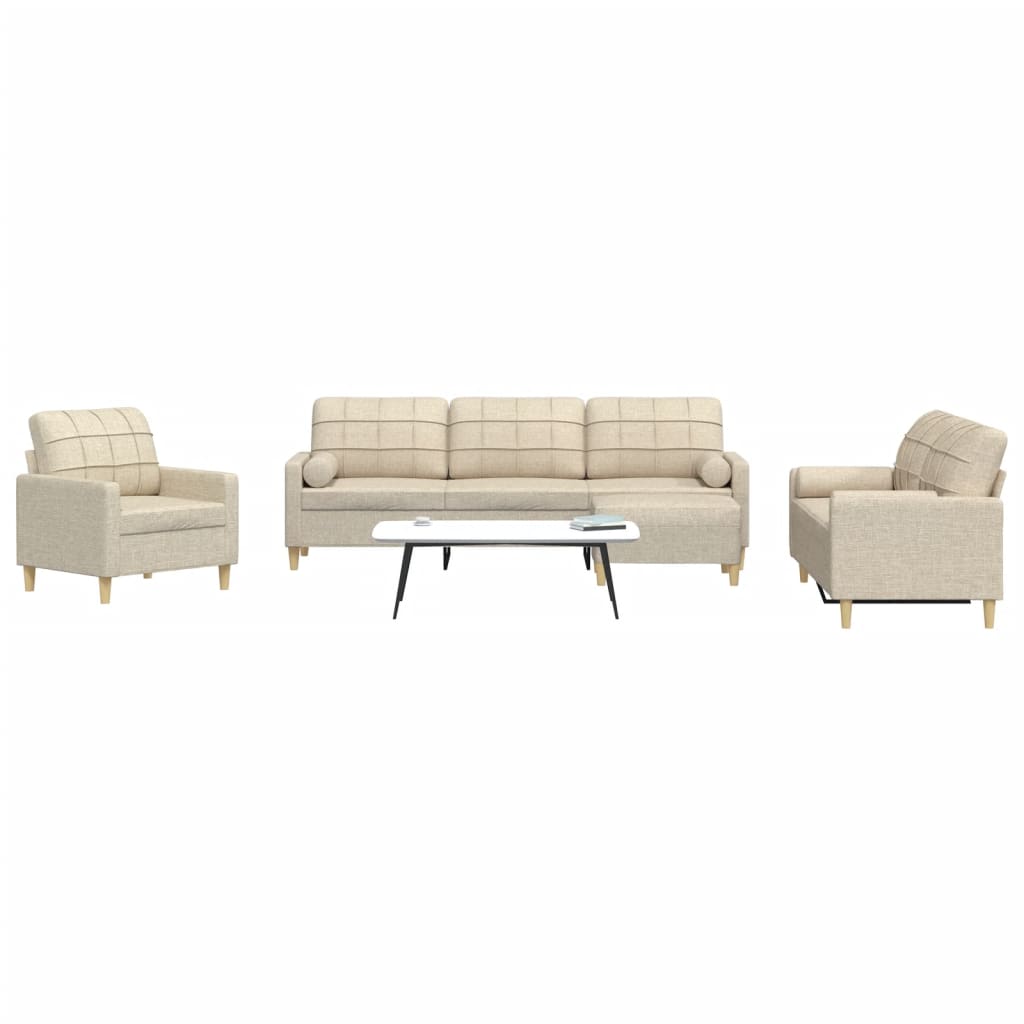 Conjunto de sofá de 3 piezas con cojines de tela gris claro