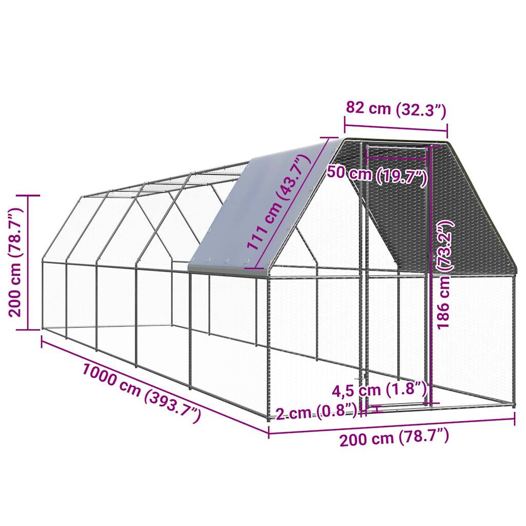 Jaula gallinero de acero galvanizado 2x10x2 m