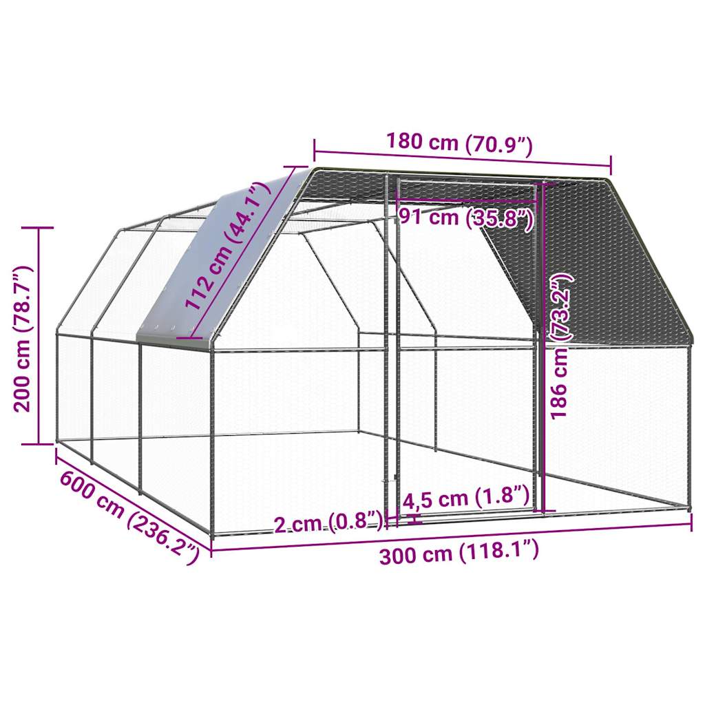 Jaula gallinero de acero galvanizado 3x6x2 m