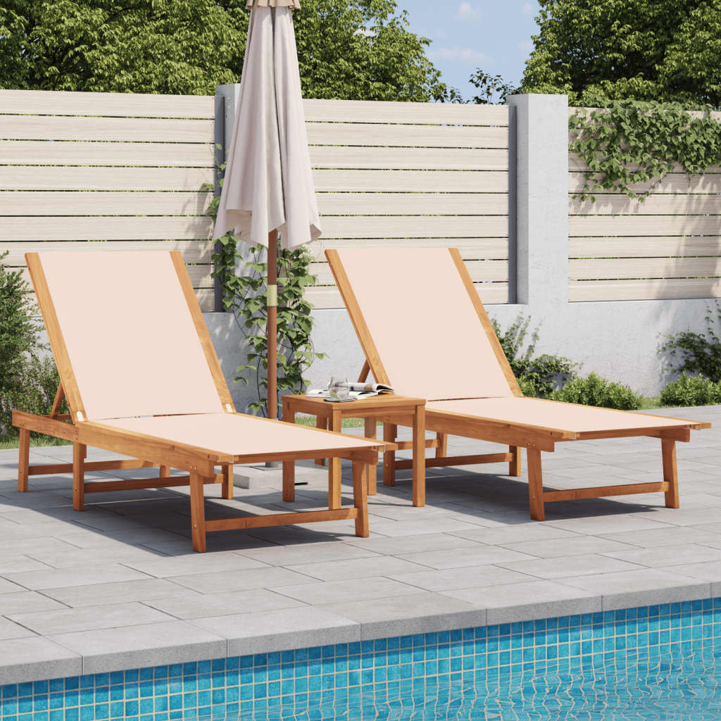 Tumbonas 2 uds con mesa madera maciza acacia y textileno azul