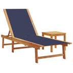 Tumbonas 2 uds con mesa madera maciza acacia y textileno azul