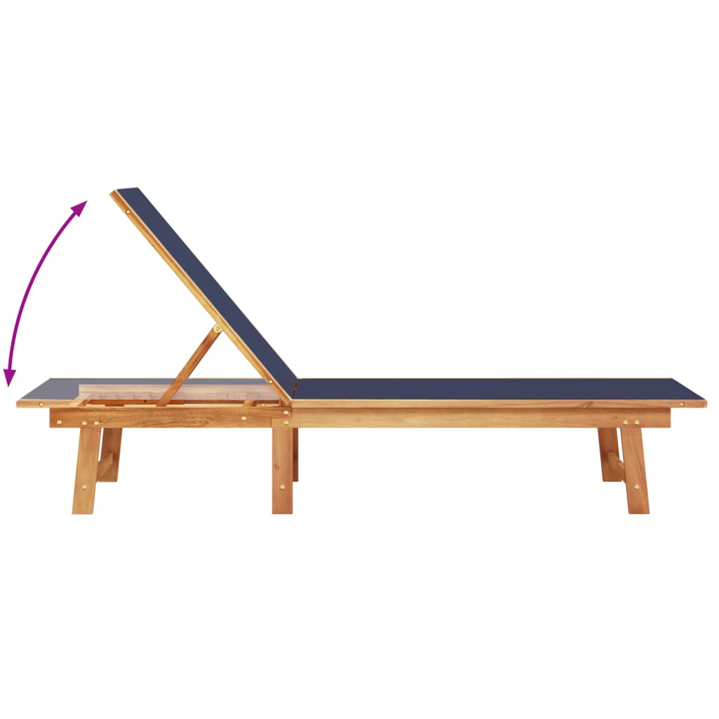 Tumbonas 2 uds con mesa madera maciza acacia y textileno azul