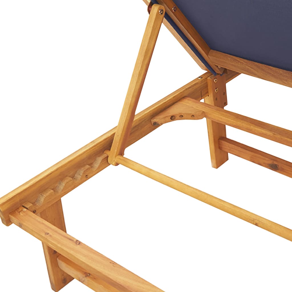 Tumbonas 2 uds con mesa madera maciza acacia y textileno azul