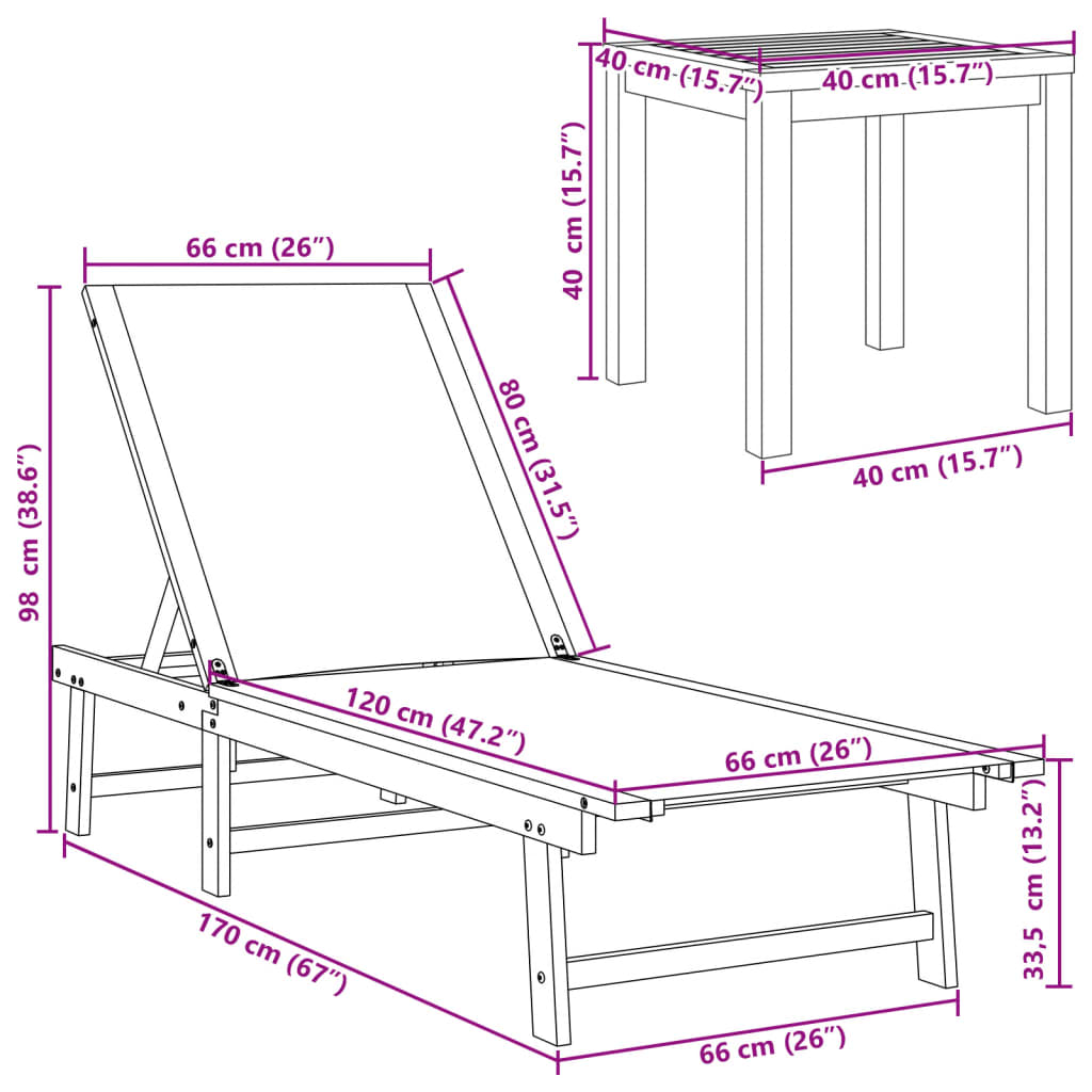Tumbonas 2 uds con mesa madera maciza acacia y textileno azul