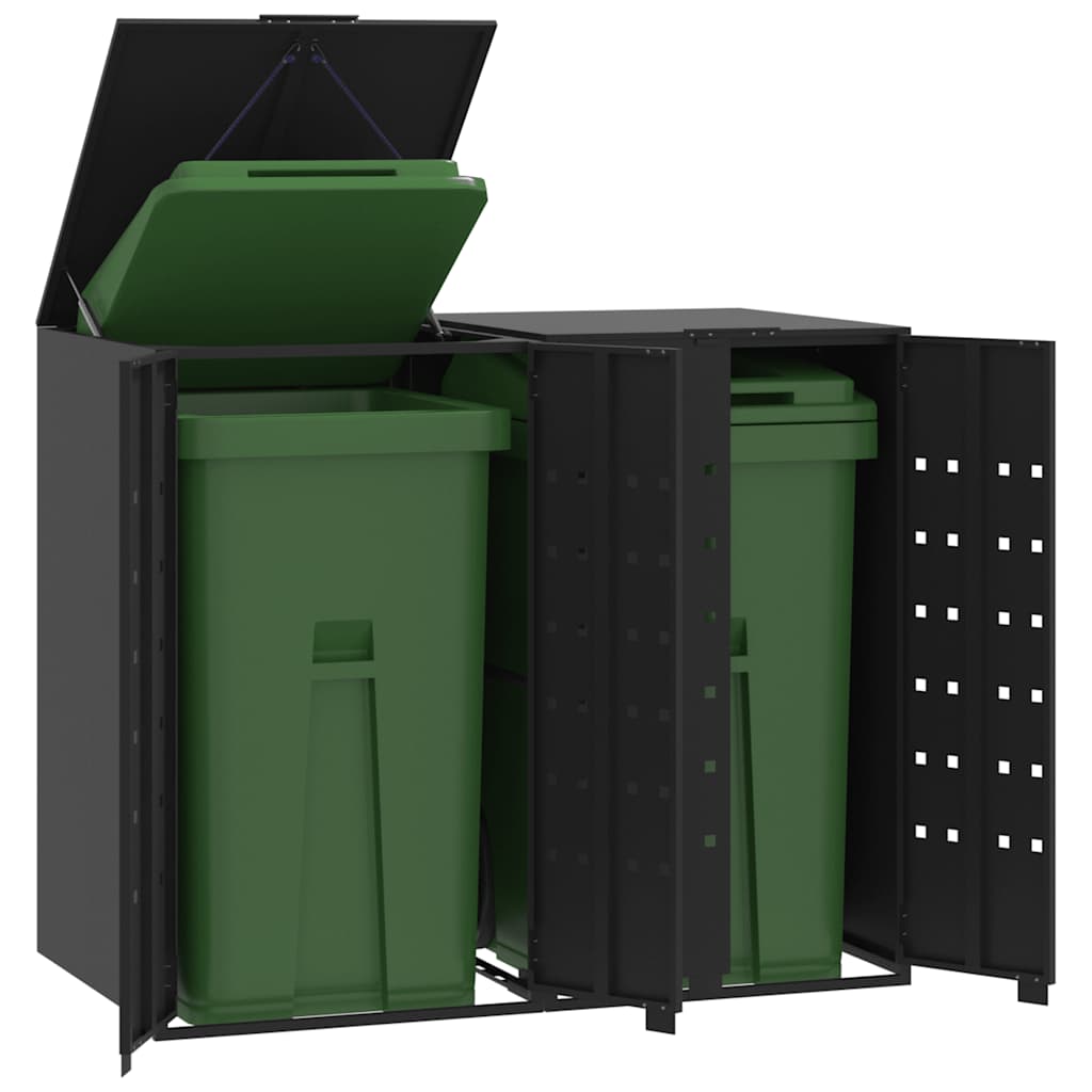 Anthracite steel shed for 3 waste bins 216x81x115 cm