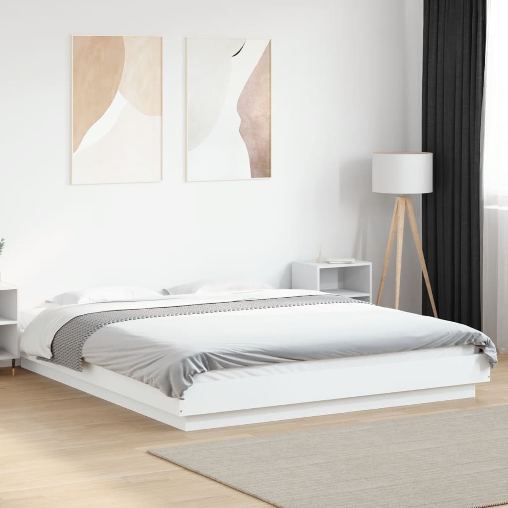Estructura cama con LED sin colchón marrón oscuro 120x200 cm