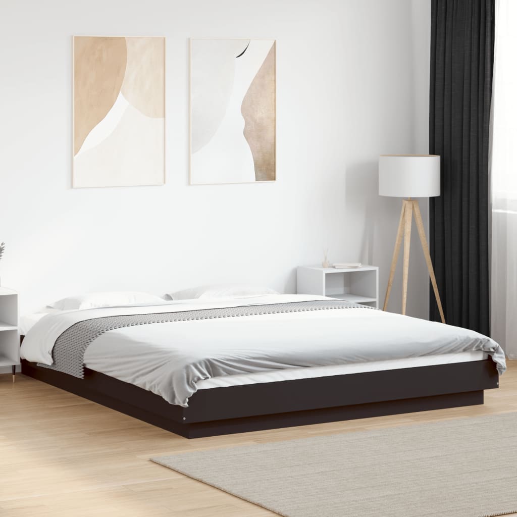 Estructura cama con LED sin colchón marrón oscuro 120x200 cm