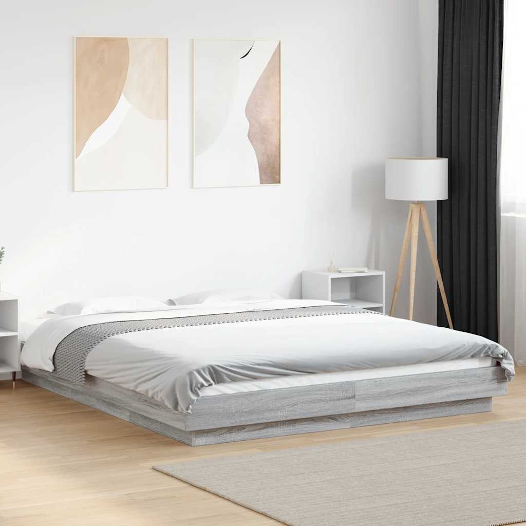 Estructura cama con LED sin colchón marrón oscuro 120x200 cm