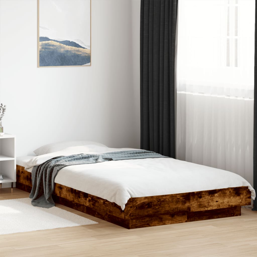 Estructura cama con LED sin colchón marrón oscuro 120x200 cm