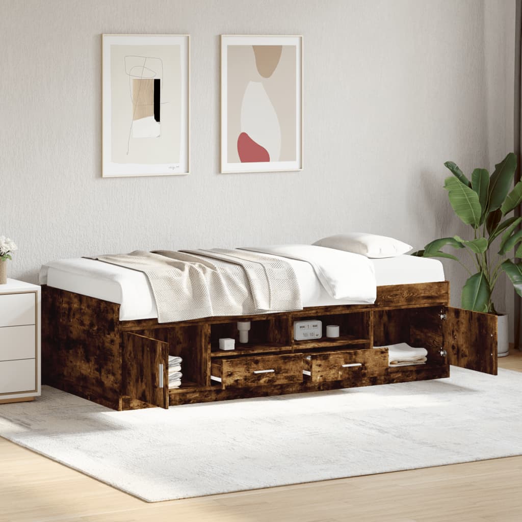 Sofá cama con cajones sin colchón gris hormigón 100x200 cm