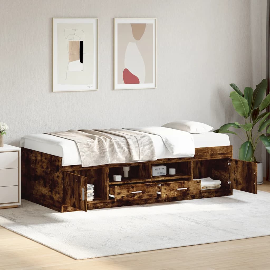 Sofá cama con cajones sin colchón gris hormigón 100x200 cm