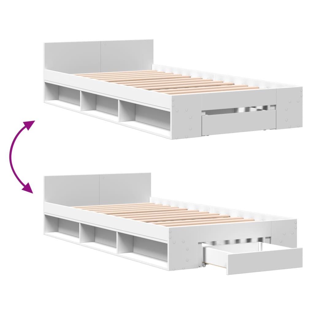 Cama con cajón madera de ingeniería blanca 75x190 cm