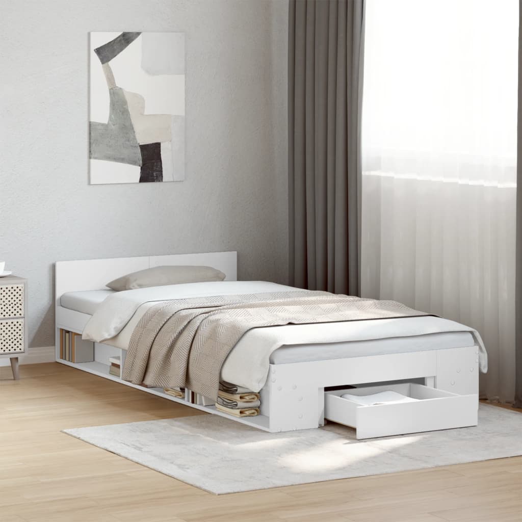 Cama con cajón madera de ingeniería blanca 75x190 cm