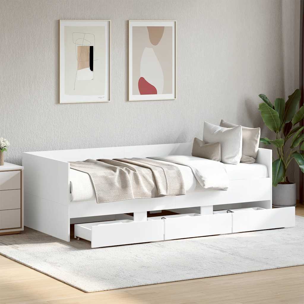 Sofá cama con cajones madera maciza de pino 80x200 cm