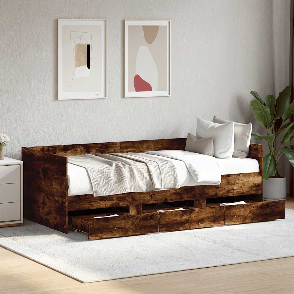 Sofá cama con cajones madera maciza de pino 80x200 cm