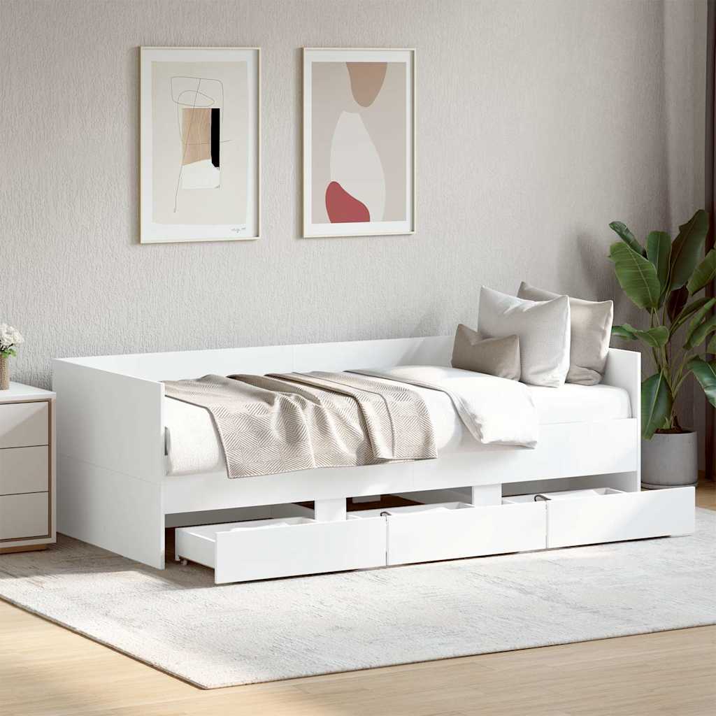 Sofá cama con cajones madera maciza de pino 80x200 cm