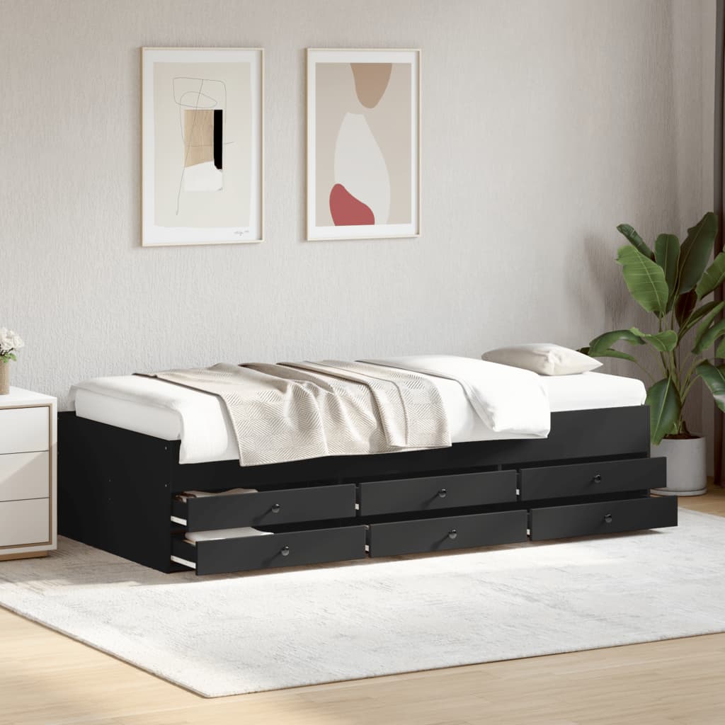 Sofá cama con cajones madera maciza de pino 80x200 cm