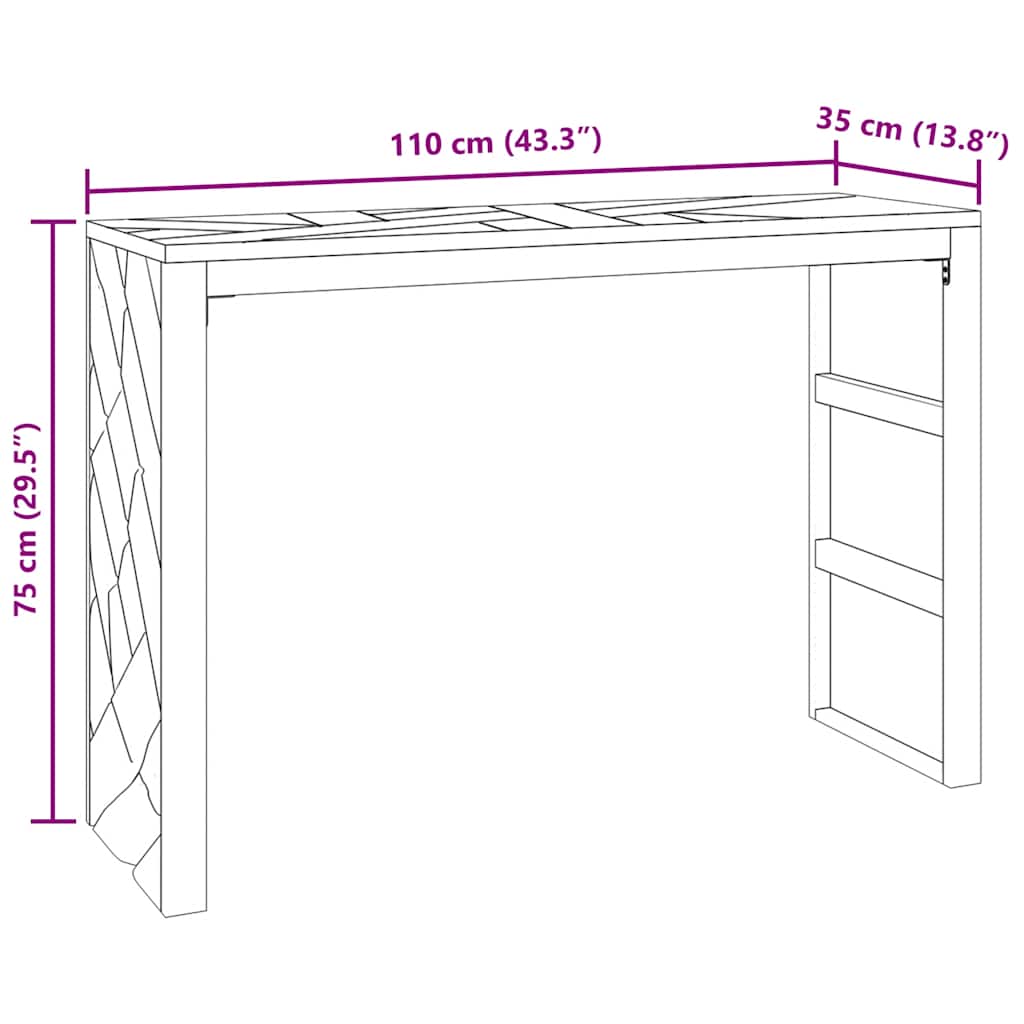 Mesa consola madera maciza de teca 110x35x75 cm