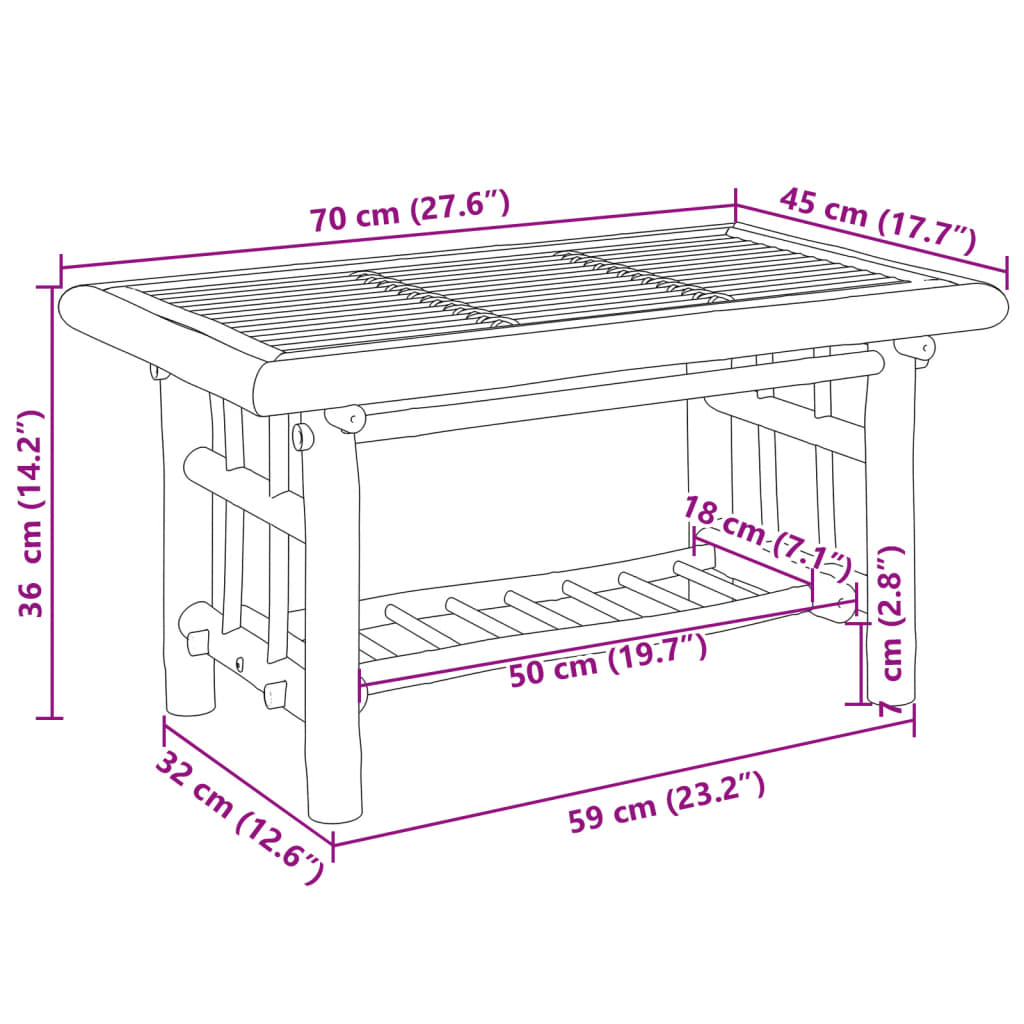 Mesa de centro de bambú 70x45x36 cm