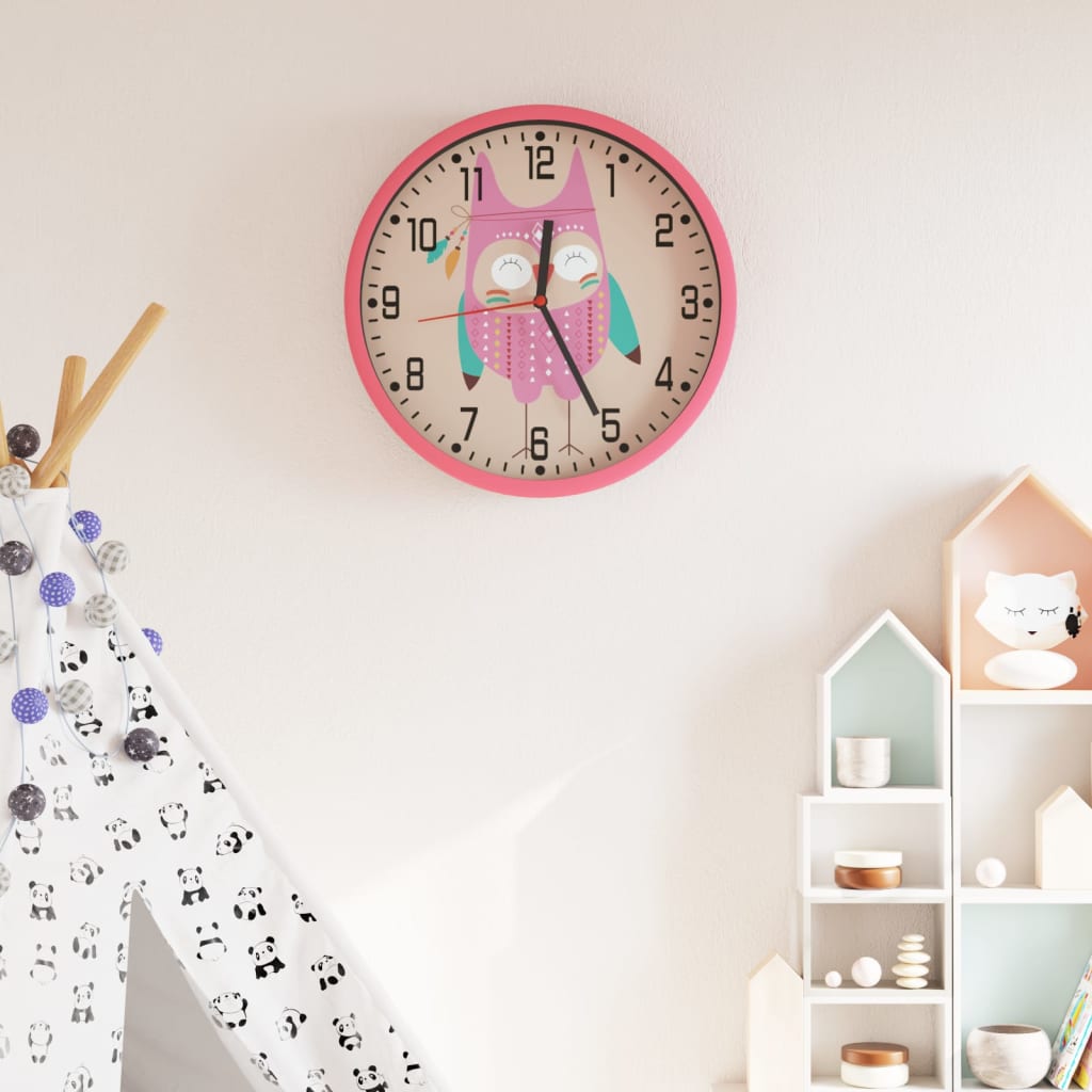 Reloj de pared poliestireno y cristal rosa Ø25,5 cm