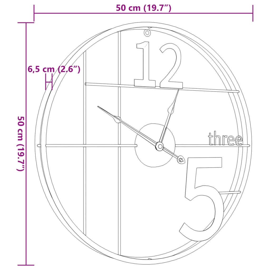 Reloj de pared de hierro dorado Ø50 cm