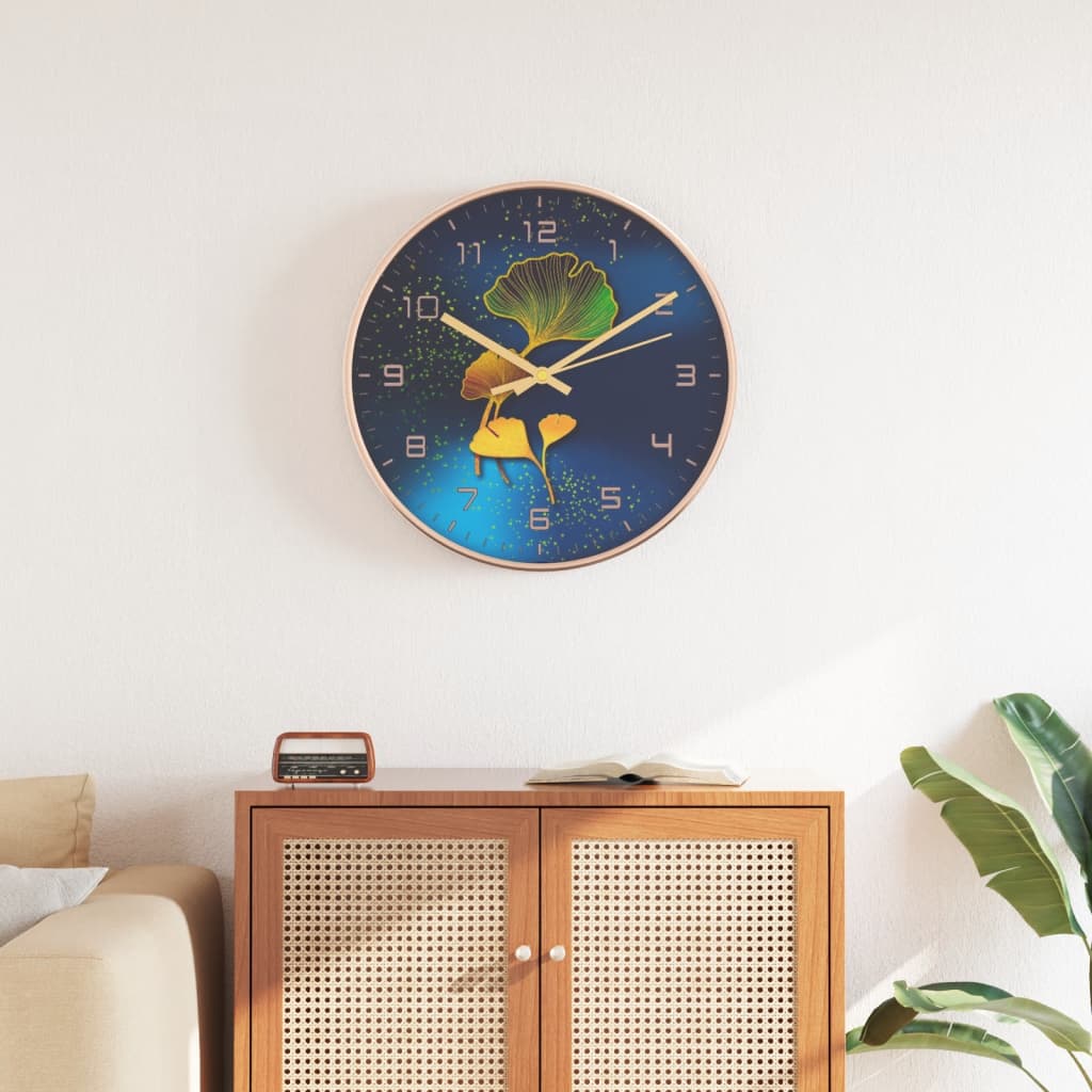 Reloj de pared poliestireno y cristal dorado y azul Ø29,5 cm