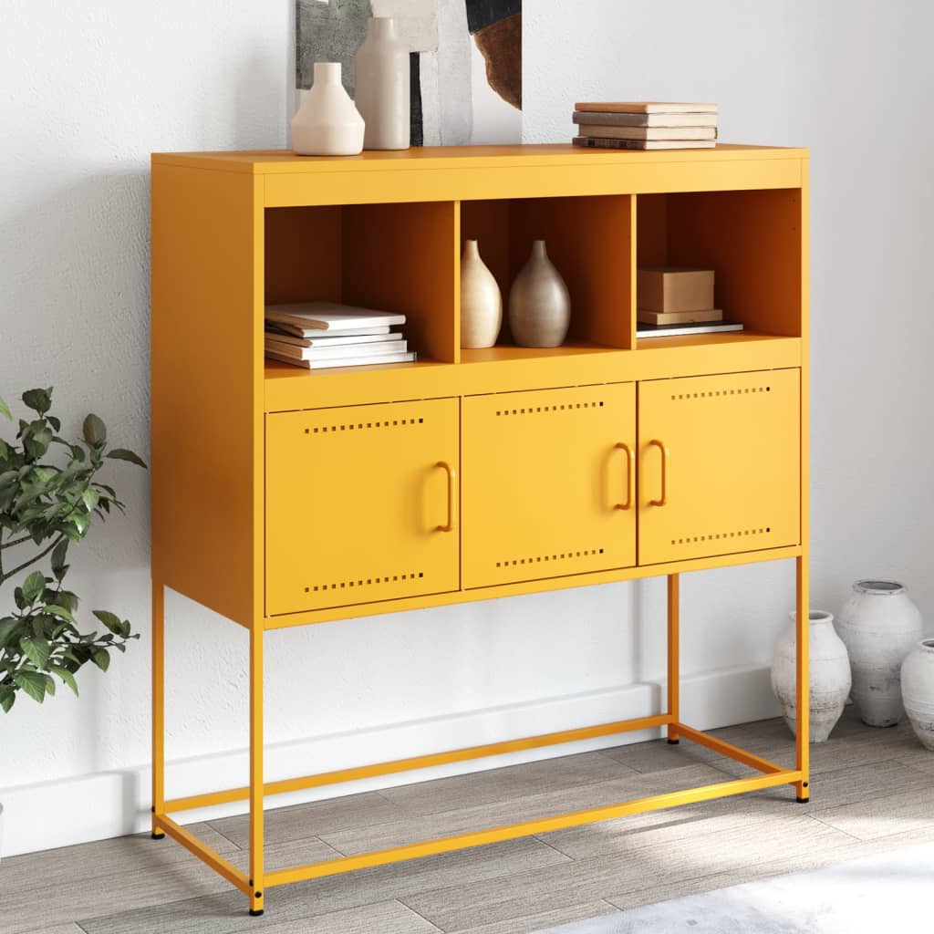 Aparador acero amarillo mostaza 100,5x39x107 cm