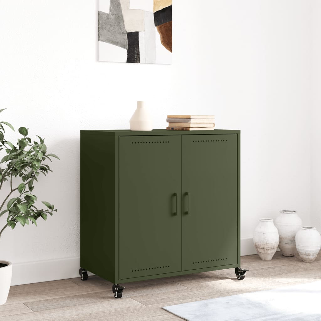 Aparador de acero verde oliva 68x39x72 cm
