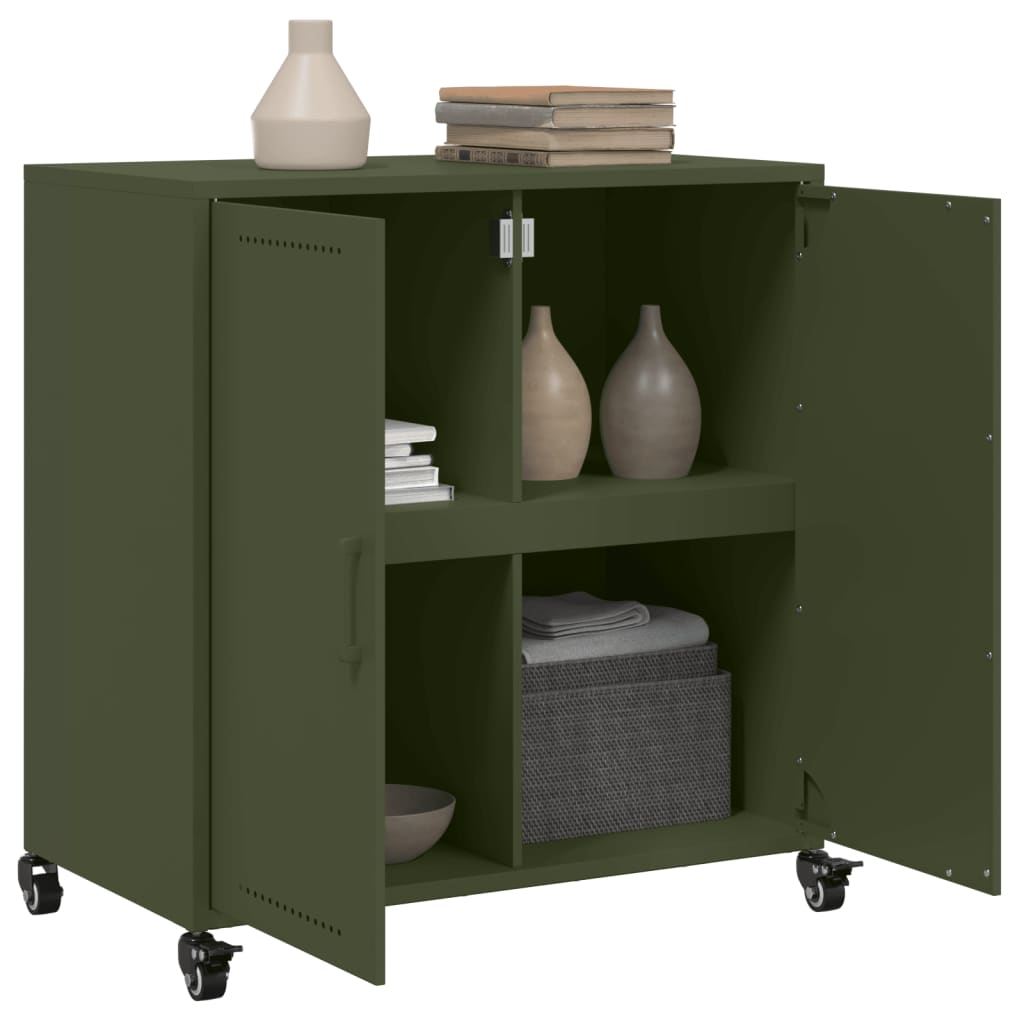 Aparador de acero verde oliva 68x39x72 cm
